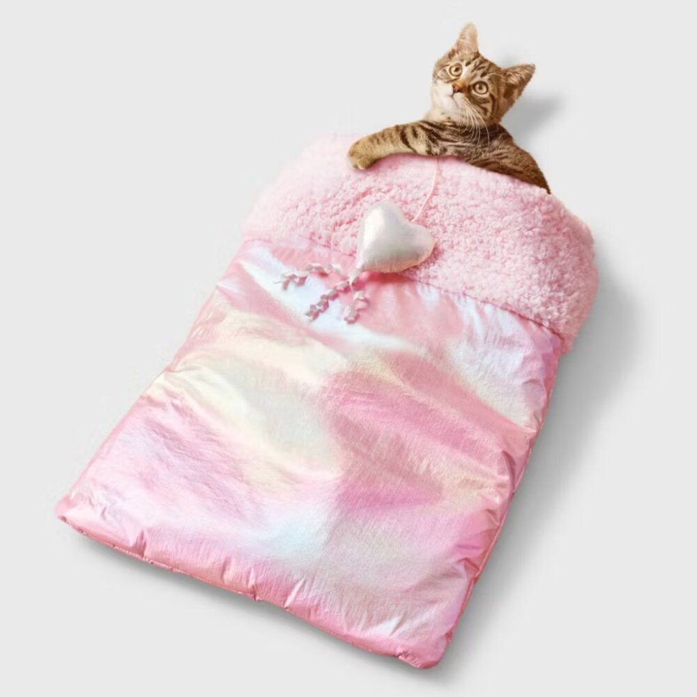 NWT ~ Boots & Barkley Pink Colored Sherpa Plush Cat Crinkle Bag Toy/Sleeping Bag